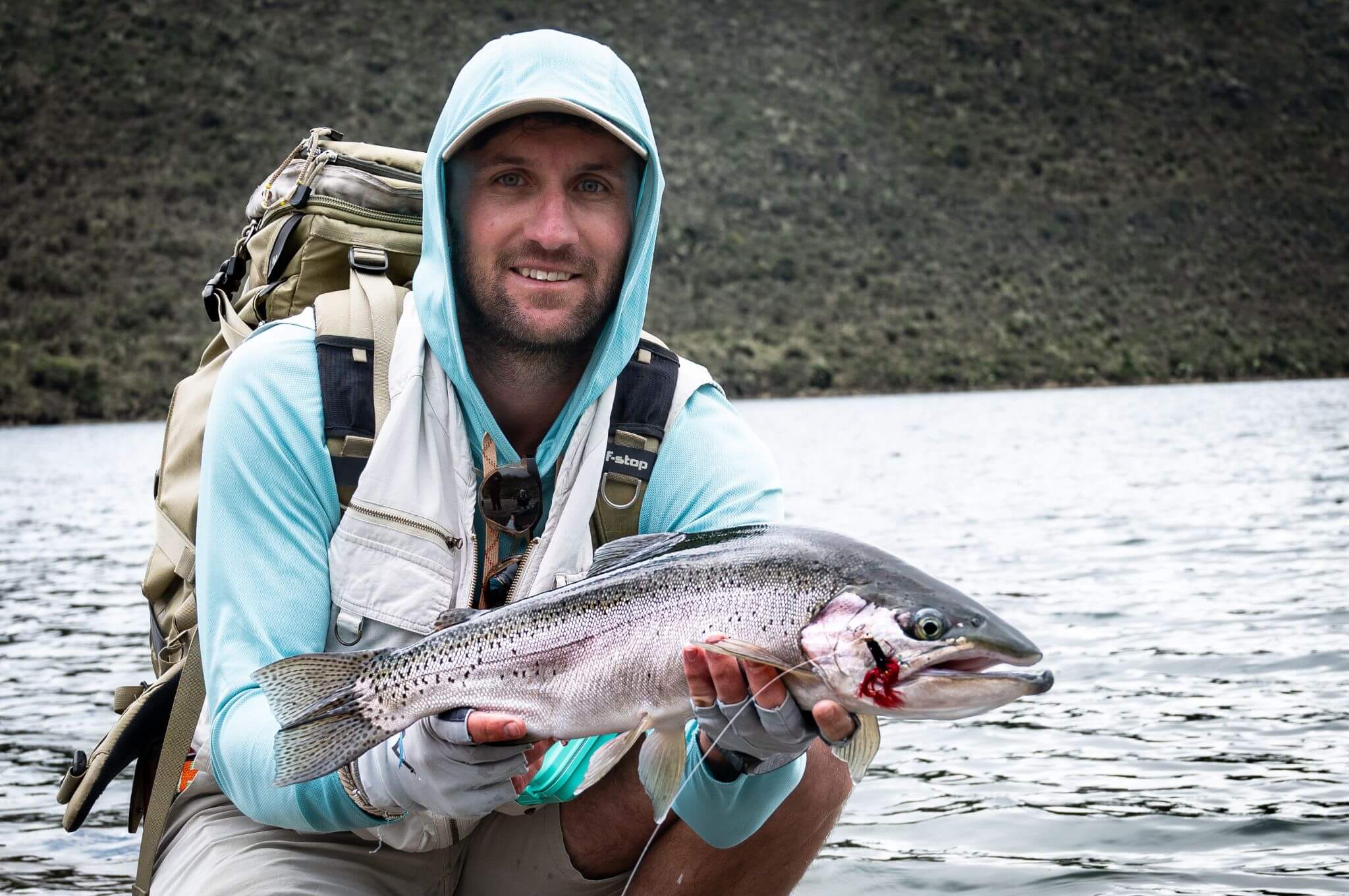 Rodge catches a big trout on Lake Alice © Rodger Bowren